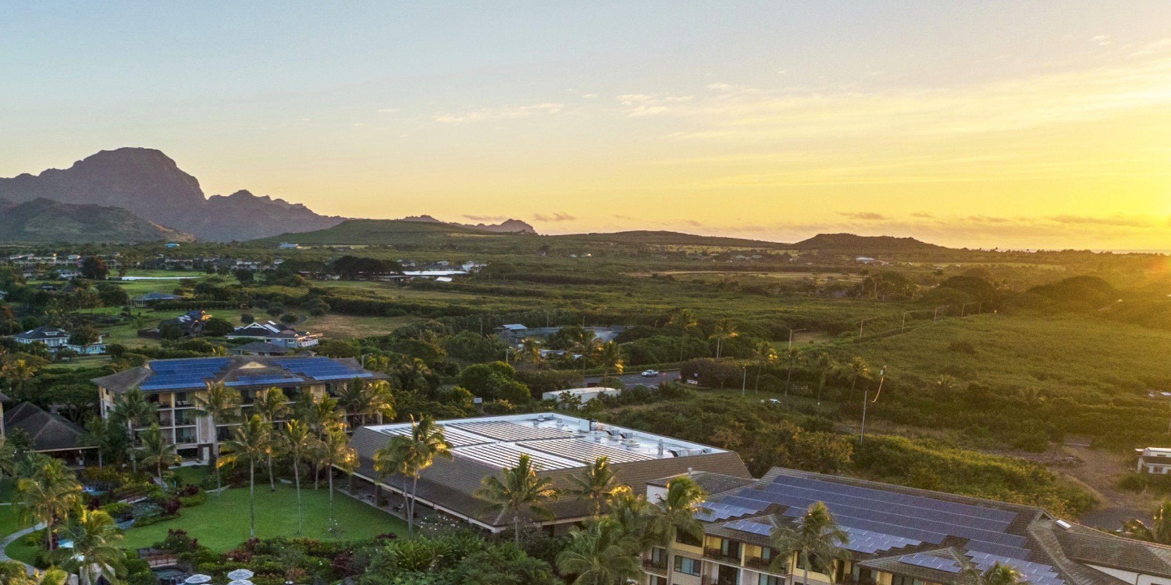 Sunset over the mountains and south shore of Kauai